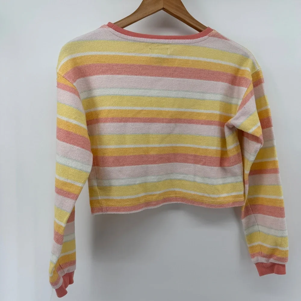 Haute Hippie Style Terry Cloth Lounge Set Striped Crop Top and Shorts Pink XS
